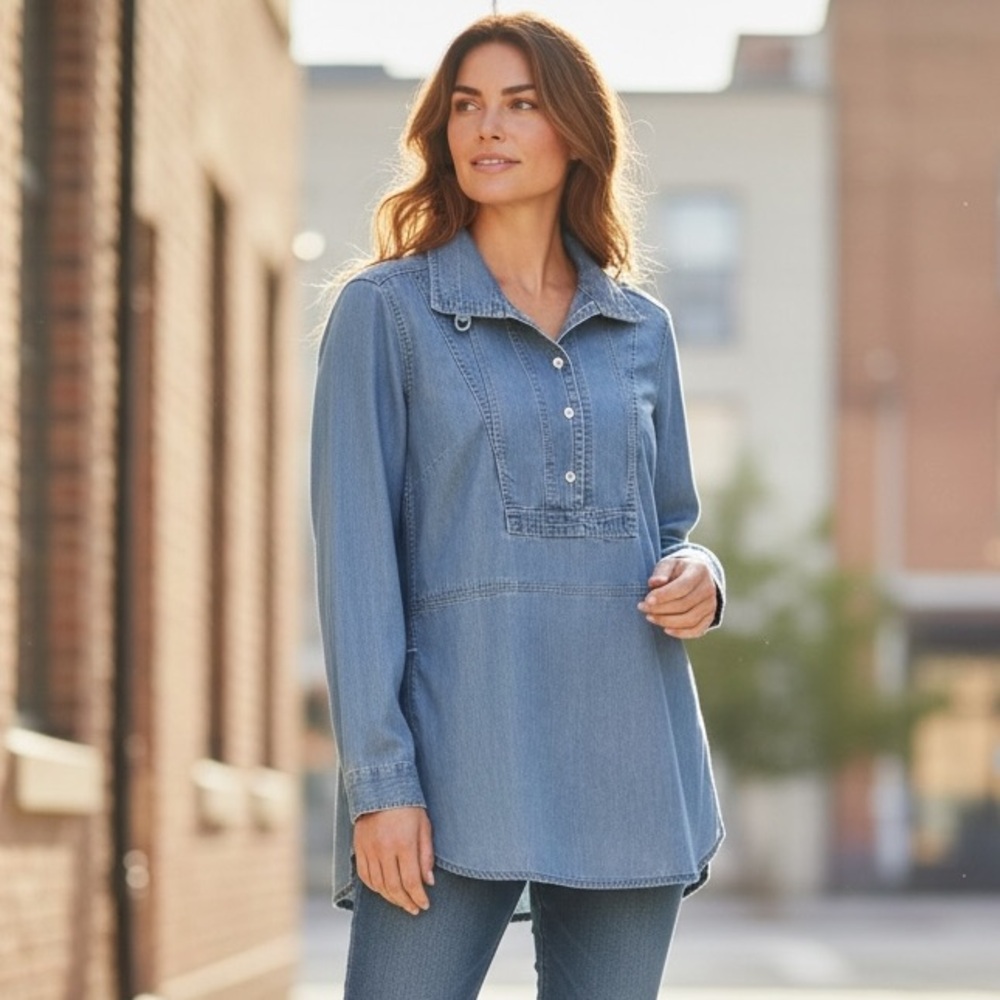 Eddie Bauer Workshop Denim Pullover Shirt Size